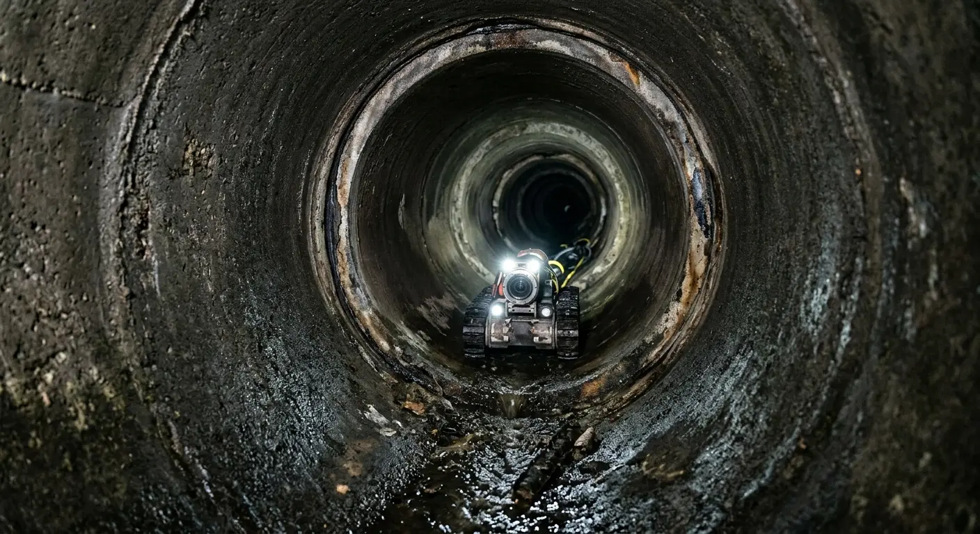Robotic sewer camera inspecting pipe interior for Sewer Line Repair in Collinsville